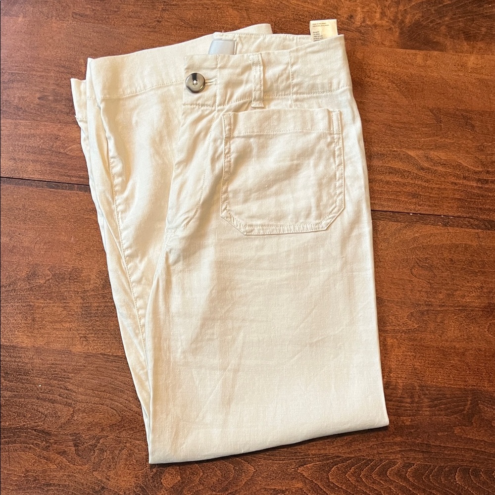 Anthropologie Maeve Colette Linen Blend Crop Wide Leg Pants Chalk White
